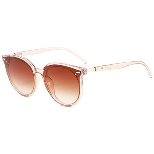 Image of Long Keeper Womens Round Sunglasses - Trendy Classic Round Cat Eye Sunglasses for Ladies Women Retro Large Frame Vintage Shades UV400 Protection, 60mm (Clear Brown Frame - Gradient Brown Lens)