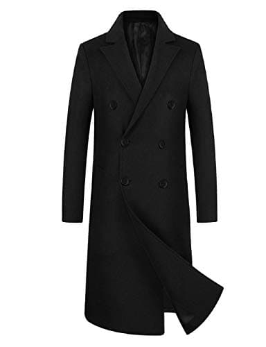Image of iCKER Men's Wool Woolen Coat Long Trench Coat Winter Casual Jacket Slim Fit Overcoat, Black 2, L