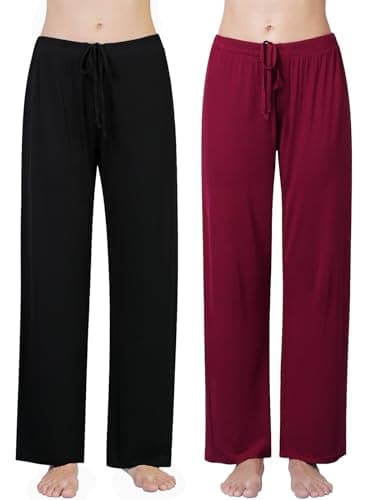 Image of Ymmchy Women's Pajama Pants Soft Pyjama Bottoms Lounge Trousers Sleep Pants with Pockets 2-Pack Black/Wine Red S
