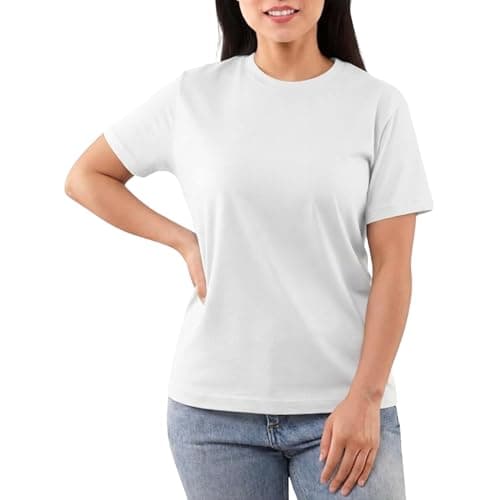 Image of Veesori Women’s 100% Cotton T-Shirt – Premium Soft Breathable Short Sleeve Crew Neck Plain Basic Tee, Casual Lightweight Everyday Top, Regular Fit Summer Essential, UK S-XL White