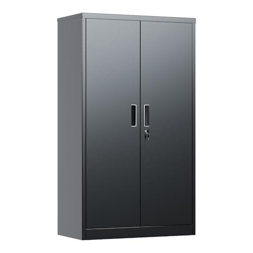 Image of SUPEER Metal Storage Cabinet with 2 Door and 3 Adjustable Shelves,140X80x40CM Steel Cabinet for Warehouse,Garage,Home,Office,Easy Assemble Required(Black)