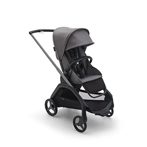 Image of Bugaboo Dragonfly City Pushchair, Lightweight Compact Baby Stroller with One Hand Easy Fold in Any Position, Full Suspension, XL Underseat Basket, Graphite Chassis and Grey Melange Sun Canopy