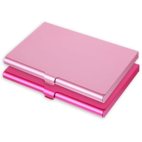 Image of Mabor 2Pcs Aluminum Business Card Holder Case Slim Metal Wallet, Flip Cover Portable Pocket Purse Accessory for Women, Pink Rose Red