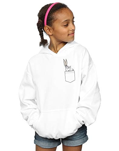 Image of Absolute Cult Looney Tunes Girls Bugs Bunny Faux Pocket Hoodie White 7-8 Years