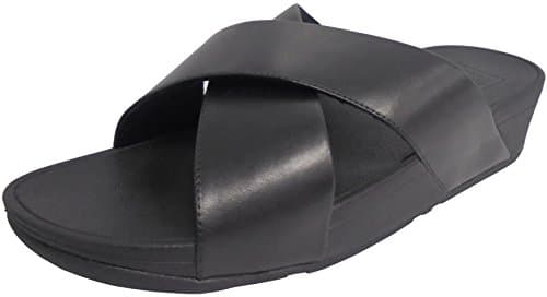 Image of Fitflop Women's Lulu Cross Slide - Leather Open Toe Sandals, Black Black 001, 8 UK