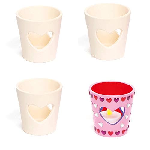 Image of Baker Ross EF371 Heart Ceramic Tealight Holders - Pack of 4, 7cm x 7cm, Ceramic Holders, Paintable, Candle Holders, Home Decor