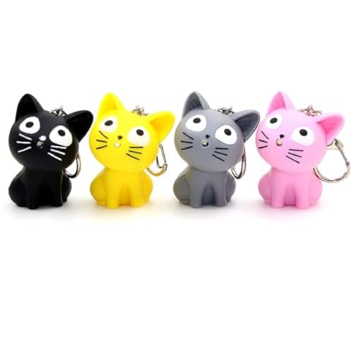 Image of JZK 4x Cat keyrings with LED light and sound, 3D mini toy cat with keychain, themed birthday party favours gadget, kids party bag fillers giveaways thankyou gift, cat lover gift gadget