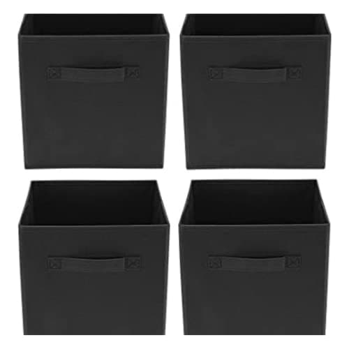 Image of RampSupplies Black Foldable Storage Cubes with Handles, 30cm x 30cm x 30cm,Fabric Storage Boxes, Toy Baskets for Baby Clothes Home and Office Room Organizers (Black)