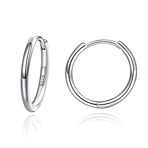 Image of 2mm Thickness Small Cartilage Huggy Hoop Earrings 925 Sterling Silver Cartlidge Helix Mini Hinged Huggie Hoops Sleepers Earrings - Silver, 12MM (8mm Inner diameter)