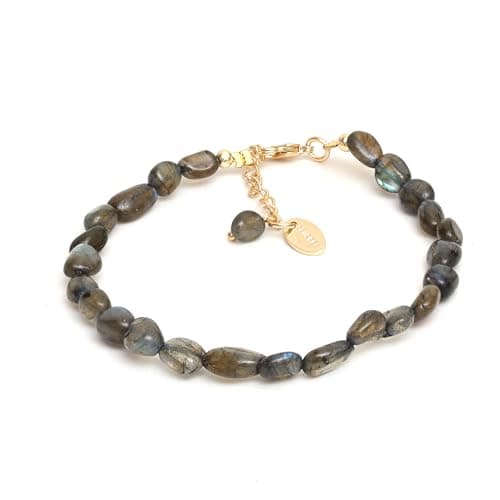 Image of Gempires Labradorite Nuggets Bracelets for Women, Beaded Bracelets, Oval Shape Crystal, 8 inch 14k Gold Plated Adjustable Chain, Handmade, Trending Gifts for Her (labradorite)