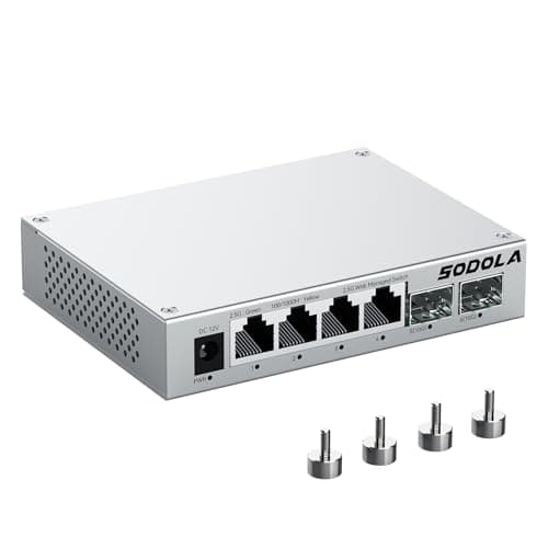 Image of SODOLA 6 Port 2.5Gb Web Managed Switch, 4 x 2.5G Base-T Ports & 2 x 10G SFP+, Aluminum Cooling & Magnetic Mounting, Multi-Gigabit Network Switch for Homelab & Professional Networks, LACP/QoS/VLAN/IGMP