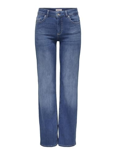 Image of ONLY Womens Female Straight-fit Onlblush Mittlere Taille Gerade Geschnitten Jeans, Medium Blue (Medium Blue Denim), M / 32L UK