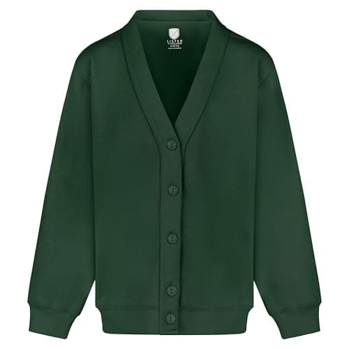 Image of Miss Chief Girls Smart School Cardigan Sweatshirt Uniform Age 3 4 5 6 7 8 9 10 11 12 13 ((30) 9-10yrs, Bottle Green(Dark))