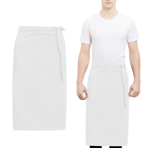 Image of Daelesr Half Cooking Apron, 70x73cm, Waterproof Waist Chef Apron, Red White Black Waiter Waitress Apron with 4 Pockets and Long Ties, Kitchen Aprons for Women Men Waiters Restaurants Bistros Cafés