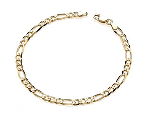 Image of Old English Jewellers 9ct Yellow Gold on Silver 7.5 inch Figaro Bracelet - Diamond Cut Finish