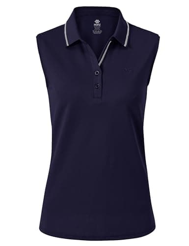 Image of MoFiz Women's Polo Shirt Sleeveless Moisture Wicking Casual Sports Gym Workout Golf Tops Jewel Blue L