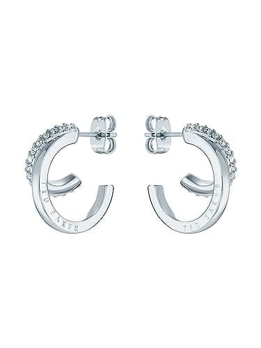 Image of Ted Baker Helias Double Hoop Crystal Earrings For Women (Silver/Crystal)
