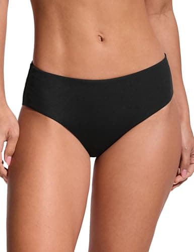Image of CRZ YOGA Womens Mid Waisted Bikini Bottoms Full Coverage Swimwear Basic Elastic Swim Briefs Black 10