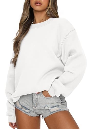 Image of CHICZONE Womens Oversized Sweatshirts Crew Neck Pullover Sweaters Casual Comfy Fall Fashion Clothes White