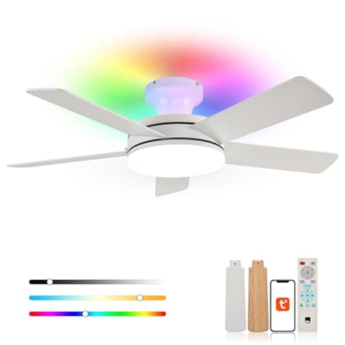 Image of Orison Ceiling Fans with Lights, 45 Inch Low Profile Ceiling Fan with Light and Remote/APP Control, RGB Backlight & LED 3CCT Dimmable, DC Reversible Motor, 6 Speeds, 5 Reversible Blades White