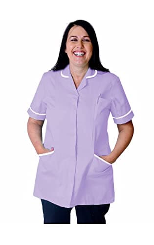 Image of Skywear T66 Ladies Tunic Tops - Women's Healthcare & Beauty Tunics for Women UK | Work Uniforms for Office, Salon, Nurse & Spa - Multicolor Short Sleeve Tops, Lilac White, 18