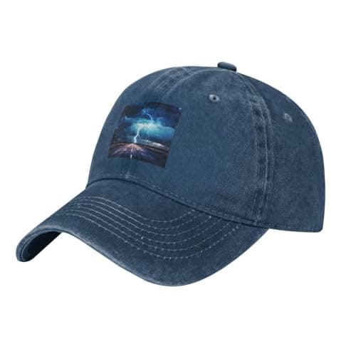 Image of HJFCZH Black Adult Baseball Cap Hat Lightning in a Flash Printing for Men and Women Comfort Adjustable, Navy Blue, One size