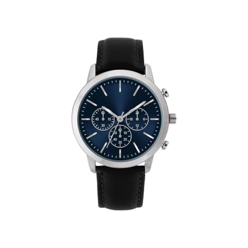 Image of NUOVO Men's Watch Silver Case with Blue Dial Black Leather Strap Simple Business Waterproof Analog Quartz Men's Watch