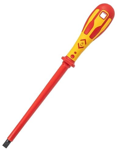 Image of C.K Dextro VDE Slotted Screwdriver 10mm x 200mm, Electricians Insulated Flat Head Screwdrivers, 10,000v Test, Gripping Precision Tip, Electrical Terminal Flathead Screw Driver, Hand Tools T49144-100
