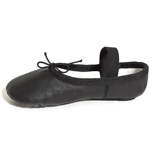 Image of Ballet Shoes Leather Ballet Flats Ballerina Shoes Black Ballet Gymnatic Yoga Dance Shoes (11 UK Kids)