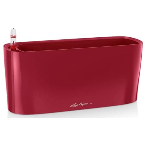 Image of LECHUZA Self Watering Plant Pots Indoor DELTA 10 Plastic Flower Window Box Small Herb Planter without Drainage Hole D35 H30 cm Red High-Gloss