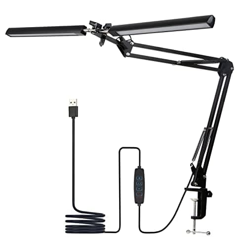 Image of Swing Arm Architect Desk Lamp with Clamp 120LED Dimmable Light 3 Color Temperatures 10 Brightness Levels Power-Off Memory Adjustable Angle USB Powered for Home Office Use
