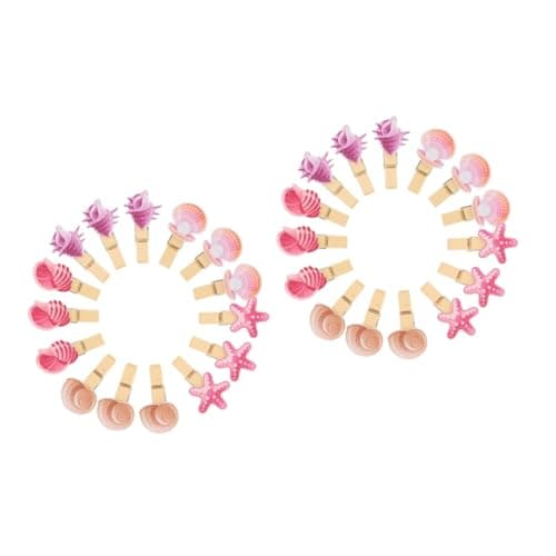 Image of Ciieeo 60pcs Wooden Peg Beautiful Shell Design Photo Clip Pin Note Memo Holder Ocean Photo Clips for Nautical Decor
