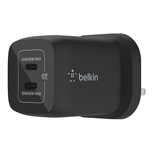 Image of Belkin 65W Dual USB Type C Wall Charger, Fast Charging Power Delivery 3.0 with GaN Technology, USB Plug fast charger for iPhone 17, Air, iPad, MacBook, Samsung Galaxy S25, Pixel and More - Black