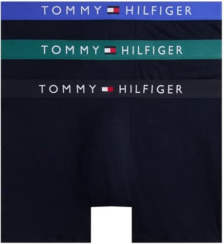 Image of Tommy Hilfiger Men’s 3 Pack Boxer Briefs with Logo Waistband, Multicolor (D Sky/Fmy Ocn/Nob Blu), XXL