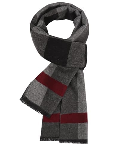 Image of Niwicee Mens Scarf Winter Warm Plaid Check Scarves Long Classic Scarfs Thick Soft Neckwear Gigt for Men Business Casual(Grey,one size)