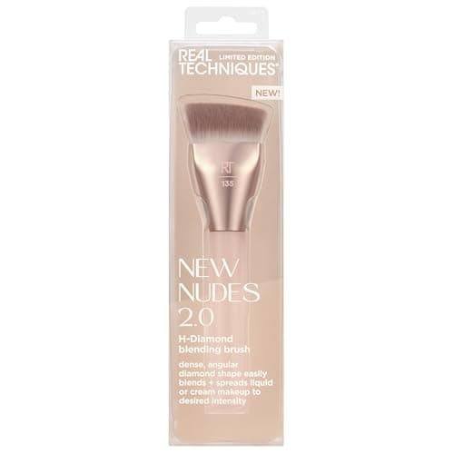 Image of Real Techniques New Nudes H-Diamond Blending Brush, Foundation, Contour & Blush Makeup Brush for Seamless Liquid or Cream Coverage, Diamond-Shaped Head, Cruelty-Free, 1 Count