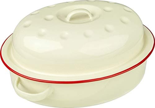 Image of New Falcon Enamel Oval Roaster Cream with Red Trim 26cm