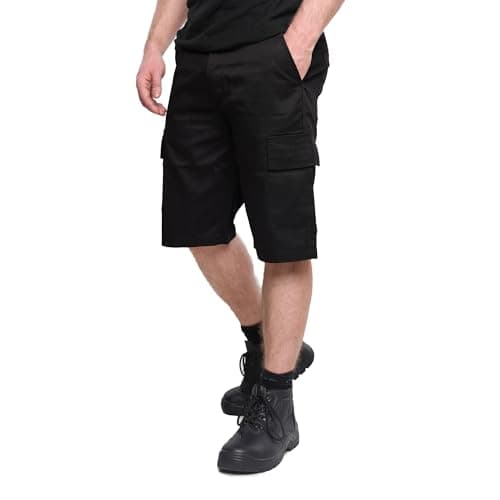Image of Ranger Workwear Cargo Work Shorts - Tactical Combat Style Mens Work Shorts for Tradesmen. Built for Builders & Plumbers, Versatile Black & Navy (Black, 36)