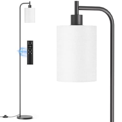 Image of SIBRILLE Floor Lamp with Linen Shade, Dimmable Tall Standing Lamp with Remote Control & 3 Color Temperatures, Modern Floor Lamps for Living Room Bedroom Office Corner, 9W LED Bulb Included