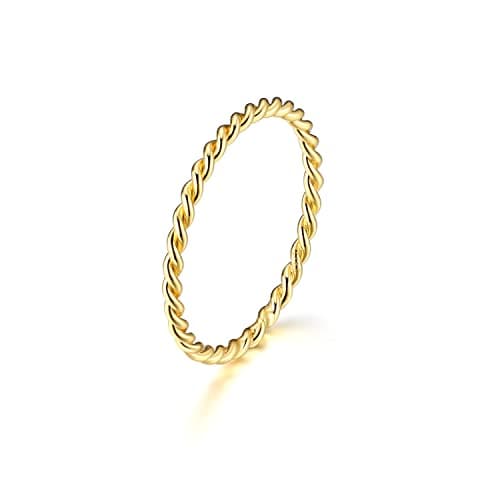 Image of SILBERTALE Thin Band Rings Sterling Silver 925 1.5MM Narrow Twisted Rope Midi Knuckle Stackable Stacking Rings Bands Comfort Fit Size Choose