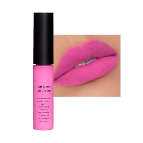 Image of Velvet Matte Hot Pink Liquid Lipstick, Non Stick Cup Lip Gloss Lip Stain, Long-Lasting Waterproof Lip Color, High Pigmented Full-Coverage Lipsticks for Women Girls
