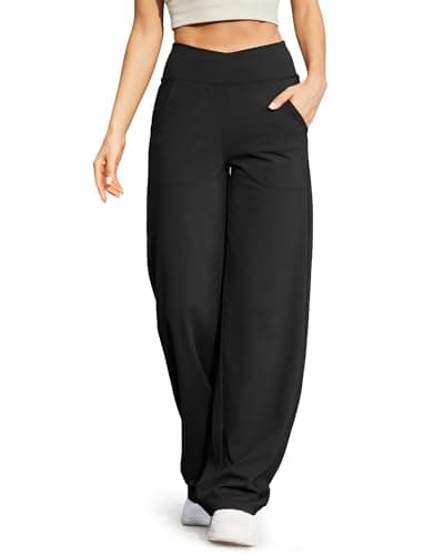 Image of G4Free Yoga Pants for Women Wide Leg Joggers Trousers Crossover High Waist Loose Stretch Work Dress Casual Lounge Pants with Pockets(Tall,Black,S)