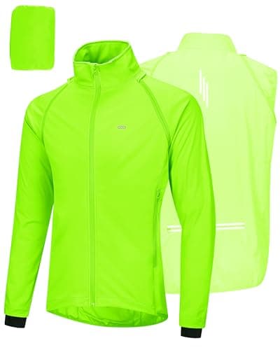 Image of 33,000ft Mens Cycling Jacket Waterproof Breathable Coats Reflective Running Vest with Removable Sleeves Lightweight for Packable Green L