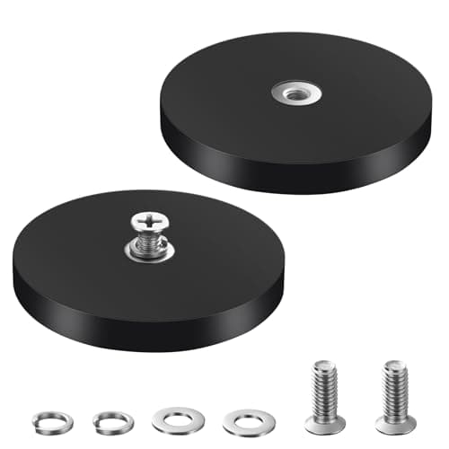 Image of Adiwo 2PC Extra Large Rubber Coated Neodymium Magnets, 66mm Black Round Strong Magnets with Thread Stud Nuts, Anti-Scratch for Notice Board Vehicles Attaching Tool Lamps