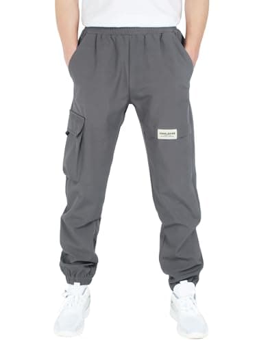 Image of CAMLAKEE Kids Softhell Hiking Trousers Boys Waterproof Outdoor Cargo Pants Walking Jogging Bottoms with Elastic Waist Grey UK:6-7 Years (manufacturers's Size: 130)