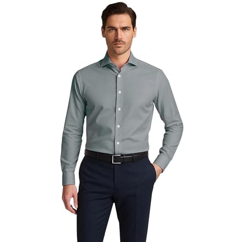 Image of Vasego Men's Formal Dress Shirt – Regular Fit Long Sleeve Button-Down Collar Shirt, Wrinkle-Resistant Cotton Blend, Business Casual Office Wear - Ideal for Work, Wedding, Party, Or Daily Outfits Grey