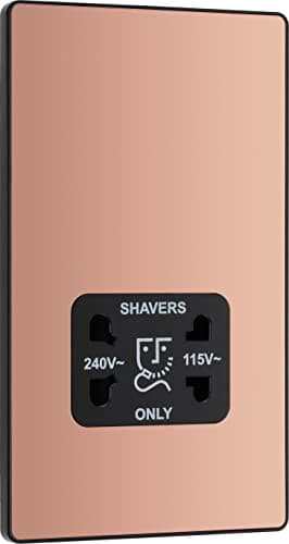 Image of BG Electrical Dual Voltage Shaver Plug Socket, Electric Toothbrush Charger Socket for Bathrooms, Screwless Front Plate, Round Edges, Evolve, 2-Pin, Polished Copper, 115V / 240V, PCDCP20B