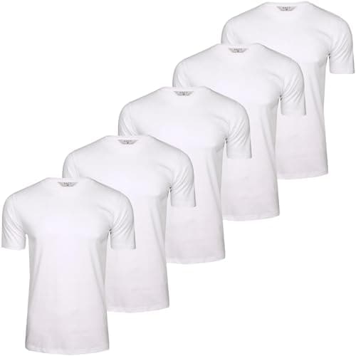 Image of Xact Men’s T-Shirts 5 Pack – 100% Cotton Plain Crew Neck Tees, Regular Fit Short Sleeve Multipack (5-Pack - Solid White) M
