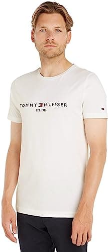 Image of Tommy Hilfiger Men’s Short Sleeve Round Neck Core Tommy Logo T-Shirt, White (Snow White), 3XL
