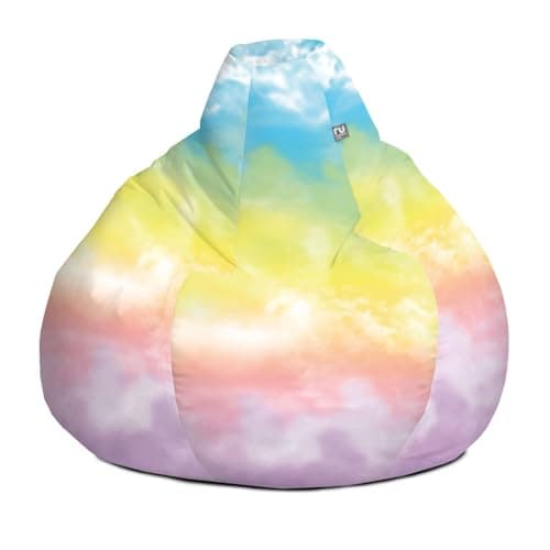 Image of rucomfy Beanbags Tie-Dye Bean Bag Kids Printed Colourful Design Pre-Filled Childrens Chair. Durable Machine Washable Furniture. Pastel Colours, Indoor (Medium)